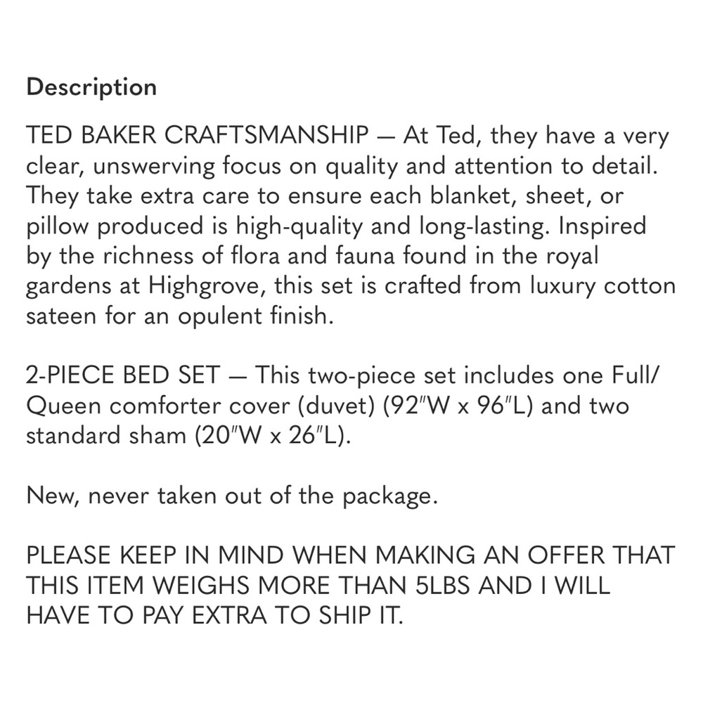 Ted Baker London Highgrove Duvet Cover and Shams Full/Queen - Picture 13 of 13